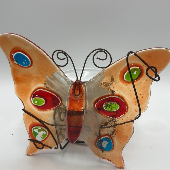Glass Butterfly Candle Holder VTG - Picture 3 of 5